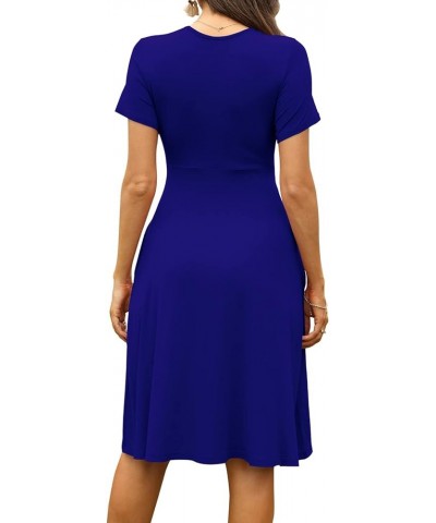 Women's Summer Short Sleeve Casual Dresses V-Neck Floral Party Dress with Pockets Royal Blue $18.71 Dresses