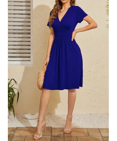 Women's Summer Short Sleeve Casual Dresses V-Neck Floral Party Dress with Pockets Royal Blue $18.71 Dresses