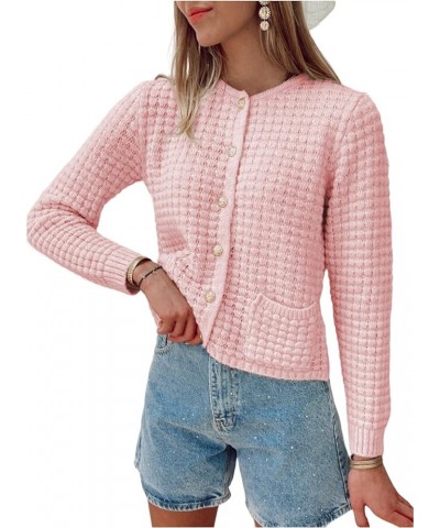 Womens 2023 Cardigan Sweaters Button Up Open Front Long Sleeve Knit Outwear Pink $20.29 Sweaters