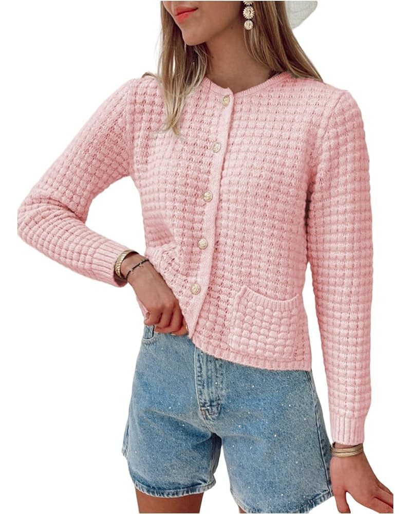 Womens 2023 Cardigan Sweaters Button Up Open Front Long Sleeve Knit Outwear Pink $20.29 Sweaters