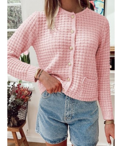 Womens 2023 Cardigan Sweaters Button Up Open Front Long Sleeve Knit Outwear Pink $20.29 Sweaters