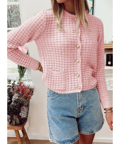 Womens 2023 Cardigan Sweaters Button Up Open Front Long Sleeve Knit Outwear Pink $20.29 Sweaters