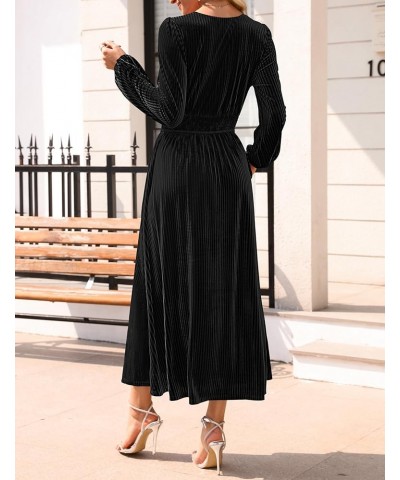 Women's Velvet Midi Dress Casual V Neck Long Sleeve Solid Color Elastic High Waist Flowy Evening Party Dresses Black $22.14 D...