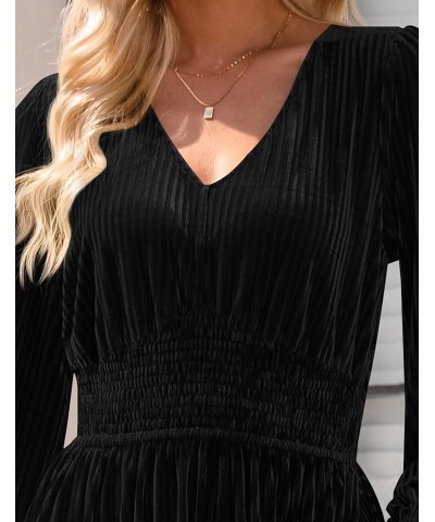 Women's Velvet Midi Dress Casual V Neck Long Sleeve Solid Color Elastic High Waist Flowy Evening Party Dresses Black $22.14 D...