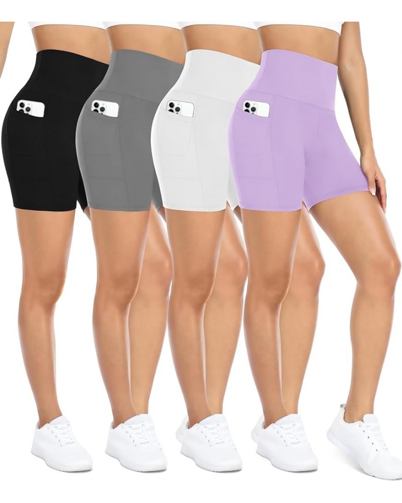 3 Pack Maternity Shorts Over The Belly Pregnancy Biker Shorts Workout Yoga Active Pregnant Pants Pajama with Pockets E-black/...