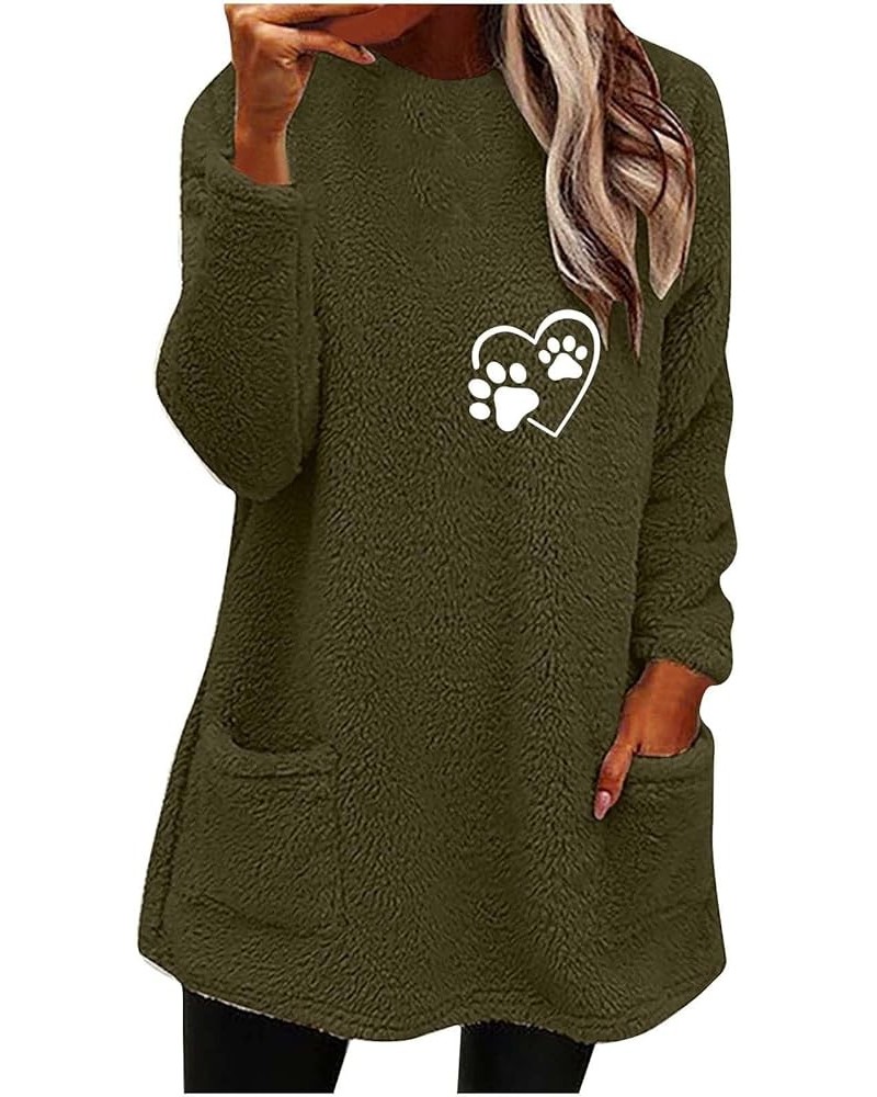 2023 Winter Womens Fleece Pullover Sweater Sherpa Warm Sweatshirts Long Sleeve Crewneck Tunic Tees Thermal Top A2army Green $...