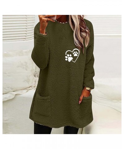 2023 Winter Womens Fleece Pullover Sweater Sherpa Warm Sweatshirts Long Sleeve Crewneck Tunic Tees Thermal Top A2army Green $...