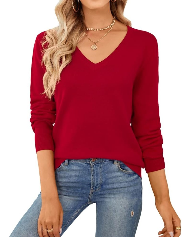 Women's Sweater 100% Cotton Soft Knit Pullover Sweaters E-red $16.82 Sweaters