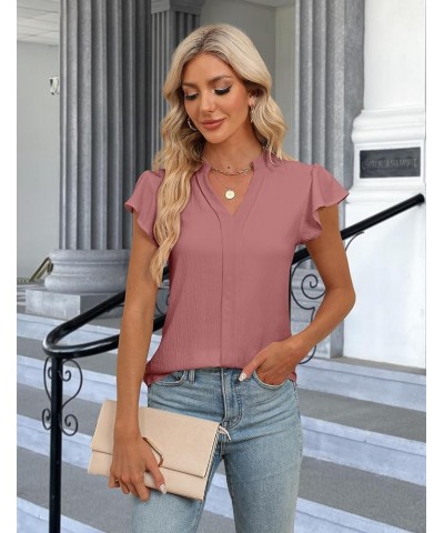 Women's Dressy Casual Blouses Business Work Tops White Short Sleeve V Neck T Shirt Summer Outfits Solid Pink $10.00 Blouses