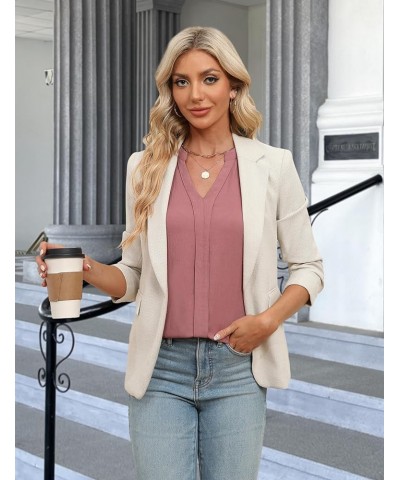 Women's Dressy Casual Blouses Business Work Tops White Short Sleeve V Neck T Shirt Summer Outfits Solid Pink $10.00 Blouses