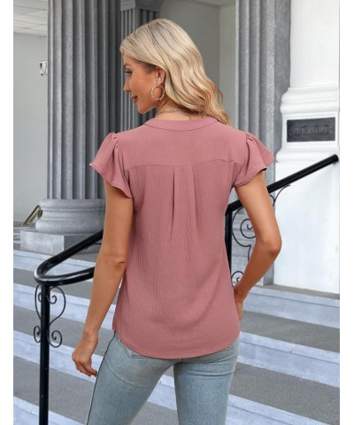 Women's Dressy Casual Blouses Business Work Tops White Short Sleeve V Neck T Shirt Summer Outfits Solid Pink $10.00 Blouses