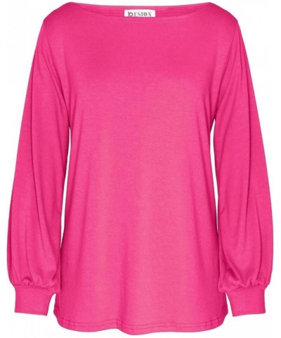 Womens Casual Bishop Sleeve Blouse Boat Neck T-Shirts Tunic Tops Pink $10.75 Tops