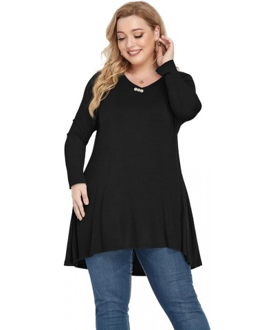 Plus Size Tunic Tops Women L-5X Long Sleeve Button Basic Loose Tee Shirts Casual Flowy Swing V Neck Blouse T-Shirt Long Sleev...