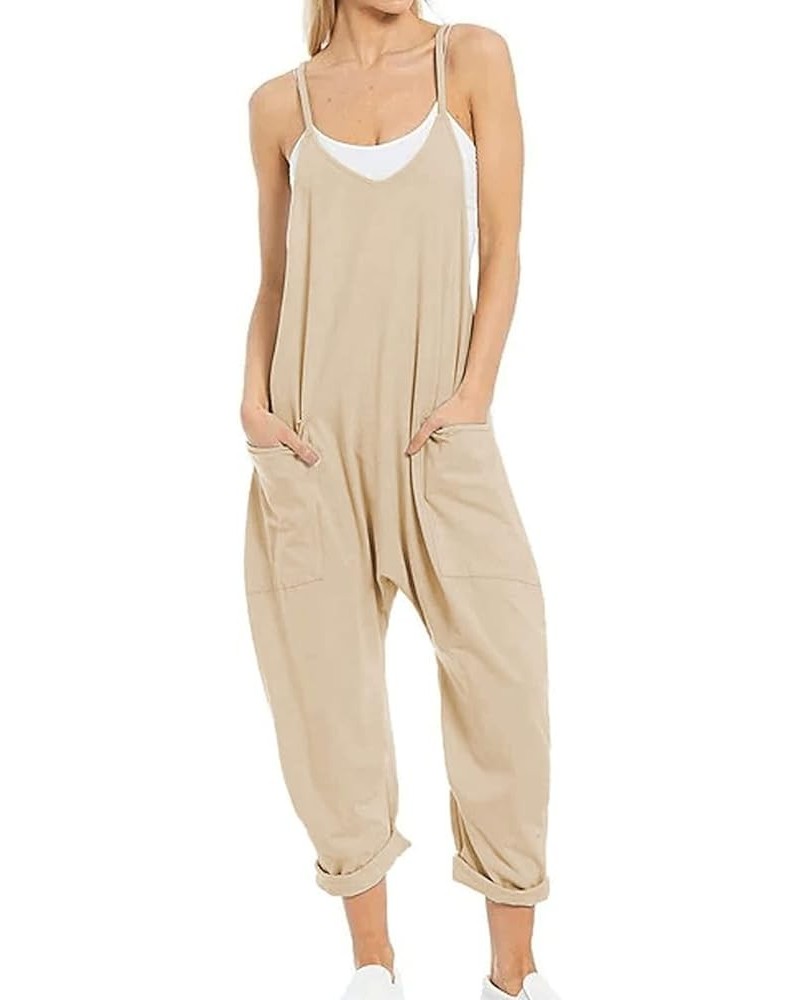 Womens Casual Sleeveless Jumpsuits Adjustable Spaghetti Straps Harem Long Pants Romper Overalls with Pockets Light Khaki $14....