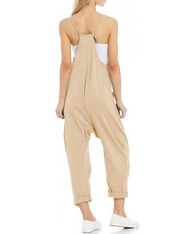 Womens Casual Sleeveless Jumpsuits Adjustable Spaghetti Straps Harem Long Pants Romper Overalls with Pockets Light Khaki $14....