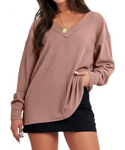 Women Long Sleeve Shirt Off Shoulder Sweater Oversized Sweatshirt Casual V Neck Knit Pullover Loose Tunic Tops Rose Red $13.2...