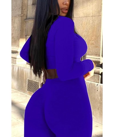 Women’s Casual 2 Piece Outfits Sexy Bodycon Long Sleeve Crop Top with Long Pants Tracksuit Set Jumpsuits Sapphire Blue $14.72...