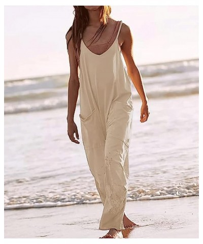 Womens Casual Sleeveless Jumpsuits Adjustable Spaghetti Straps Harem Long Pants Romper Overalls with Pockets Light Khaki $14....