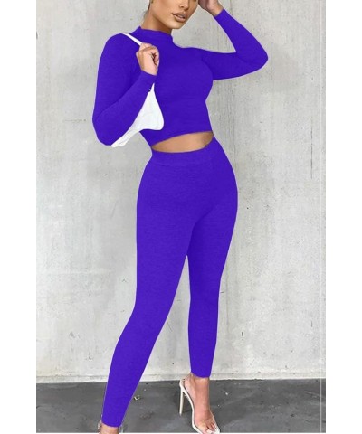 Women’s Casual 2 Piece Outfits Sexy Bodycon Long Sleeve Crop Top with Long Pants Tracksuit Set Jumpsuits Sapphire Blue $14.72...