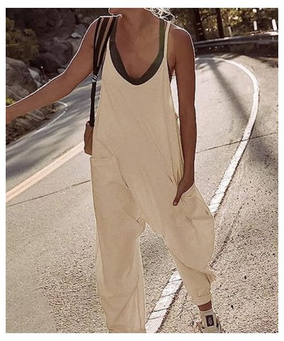 Womens Casual Sleeveless Jumpsuits Adjustable Spaghetti Straps Harem Long Pants Romper Overalls with Pockets Light Khaki $14....