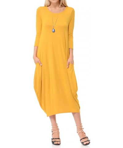 Women's Cocoon Midi Dress with Pocket Mustard $19.94 Dresses