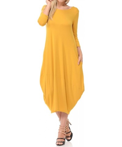 Women's Cocoon Midi Dress with Pocket Mustard $19.94 Dresses