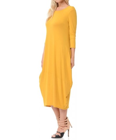 Women's Cocoon Midi Dress with Pocket Mustard $19.94 Dresses