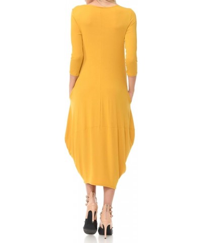 Women's Cocoon Midi Dress with Pocket Mustard $19.94 Dresses