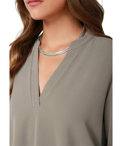 Women's V Neck Chiffon Roll Sleeve Blouses Casual Solid Color Party Shirts Tops Grey $10.80 Blouses