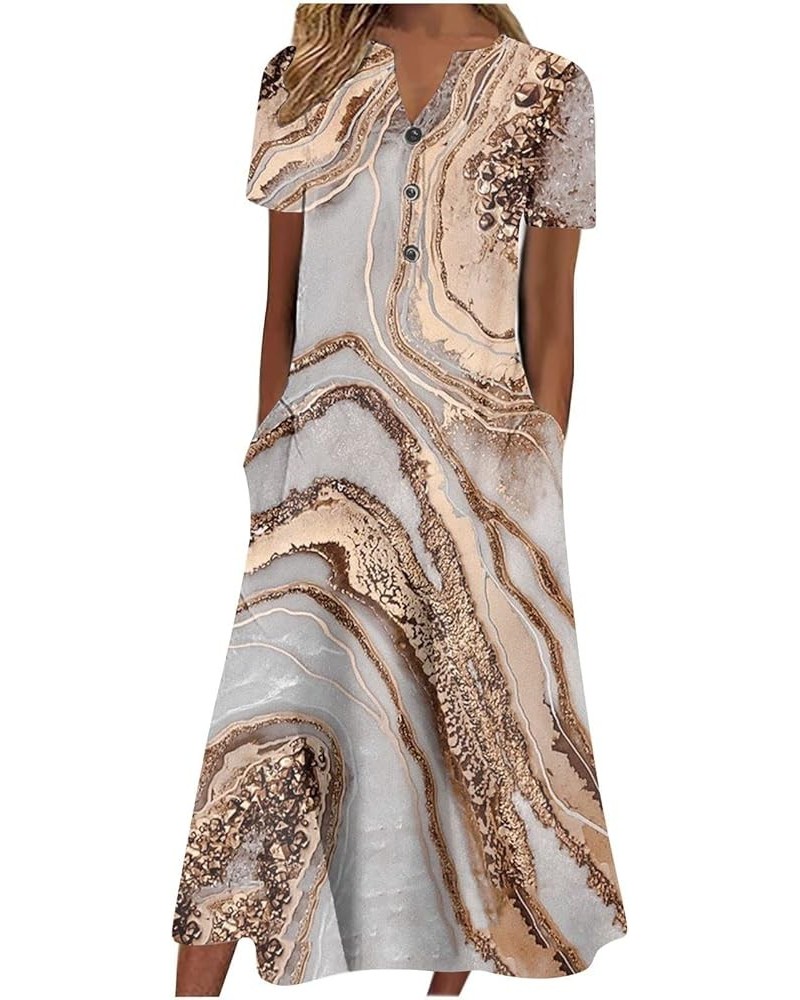 Womens Summer Dresses 2023 Casual Floral Print Boho Beach Sundress V-Neck Button Down Loose Midi Dress with Pockets 04-brown ...