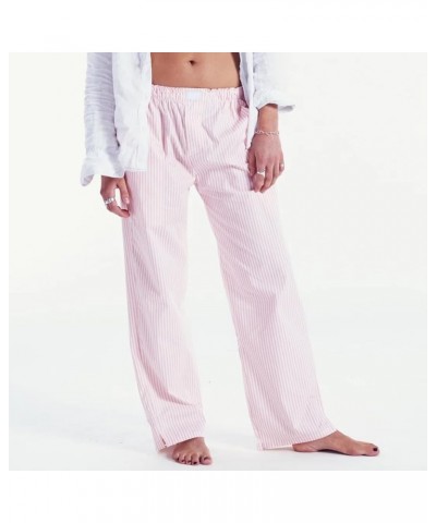 Womens Striped Lounge Pants Y2K Loose Drawstring Elastic Waist Wide Leg Straight Long Pants with Pockets Streetwear Pink 4 $8...