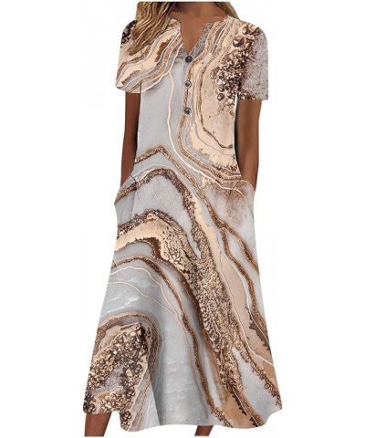 Womens Summer Dresses 2023 Casual Floral Print Boho Beach Sundress V-Neck Button Down Loose Midi Dress with Pockets 04-brown ...