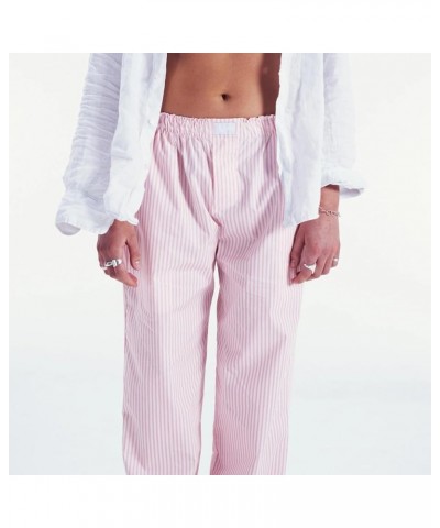 Womens Striped Lounge Pants Y2K Loose Drawstring Elastic Waist Wide Leg Straight Long Pants with Pockets Streetwear Pink 4 $8...