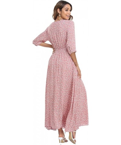 Women's Floral Maxi Dresses with Sleeves Flowy Boho Beach Dress Pink With Little Flower $24.00 Dresses