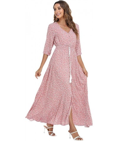 Women's Floral Maxi Dresses with Sleeves Flowy Boho Beach Dress Pink With Little Flower $24.00 Dresses