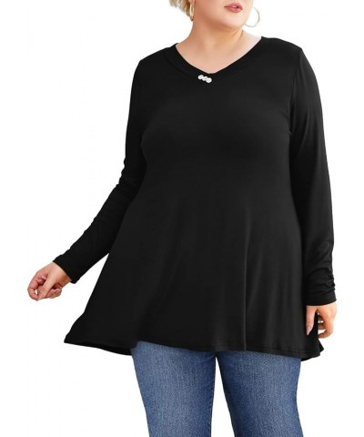 Plus Size Tunic Tops Women L-5X Long Sleeve Button Basic Loose Tee Shirts Casual Flowy Swing V Neck Blouse T-Shirt Long Sleev...