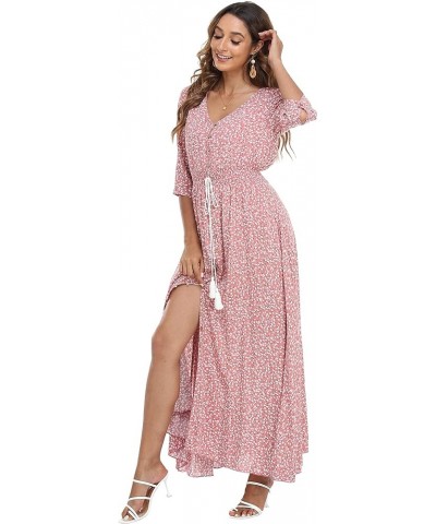 Women's Floral Maxi Dresses with Sleeves Flowy Boho Beach Dress Pink With Little Flower $24.00 Dresses