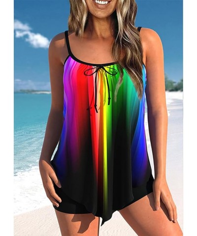 Womens Tankini Swimsuits with Skirt Two Piece Ruched Bathing Suits Push Up Swimwear 05-multicolor $13.99 Swimsuits