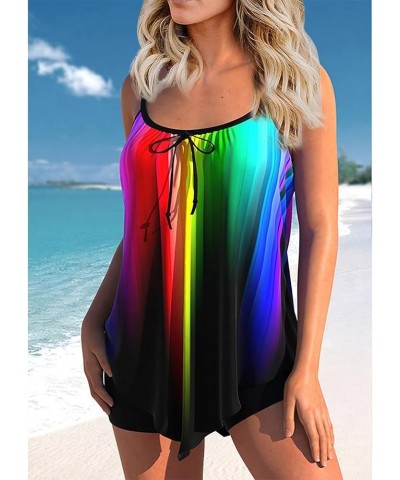 Womens Tankini Swimsuits with Skirt Two Piece Ruched Bathing Suits Push Up Swimwear 05-multicolor $13.99 Swimsuits