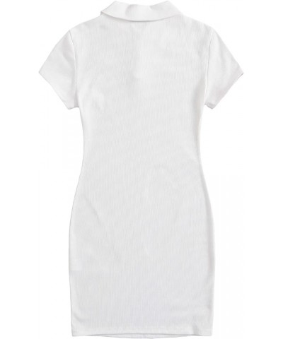 Women's Button Front Collar Short Sleeve Rib Knit Bodycon Mini Dress White $10.32 Dresses