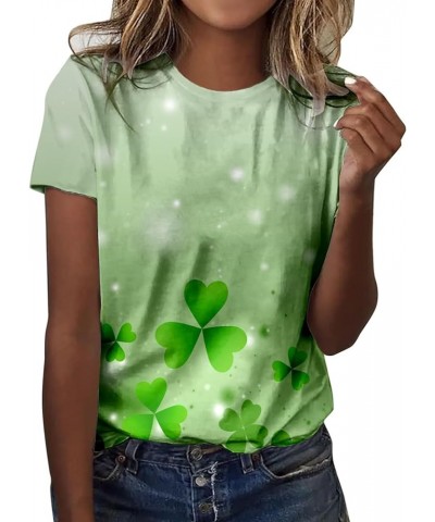 St Patricks Day Shirt Women Fashion Casual Top Shirt Short Sleeve Round Neck Printed Tshirt St Patricks Day White-2 $11.01 T-...