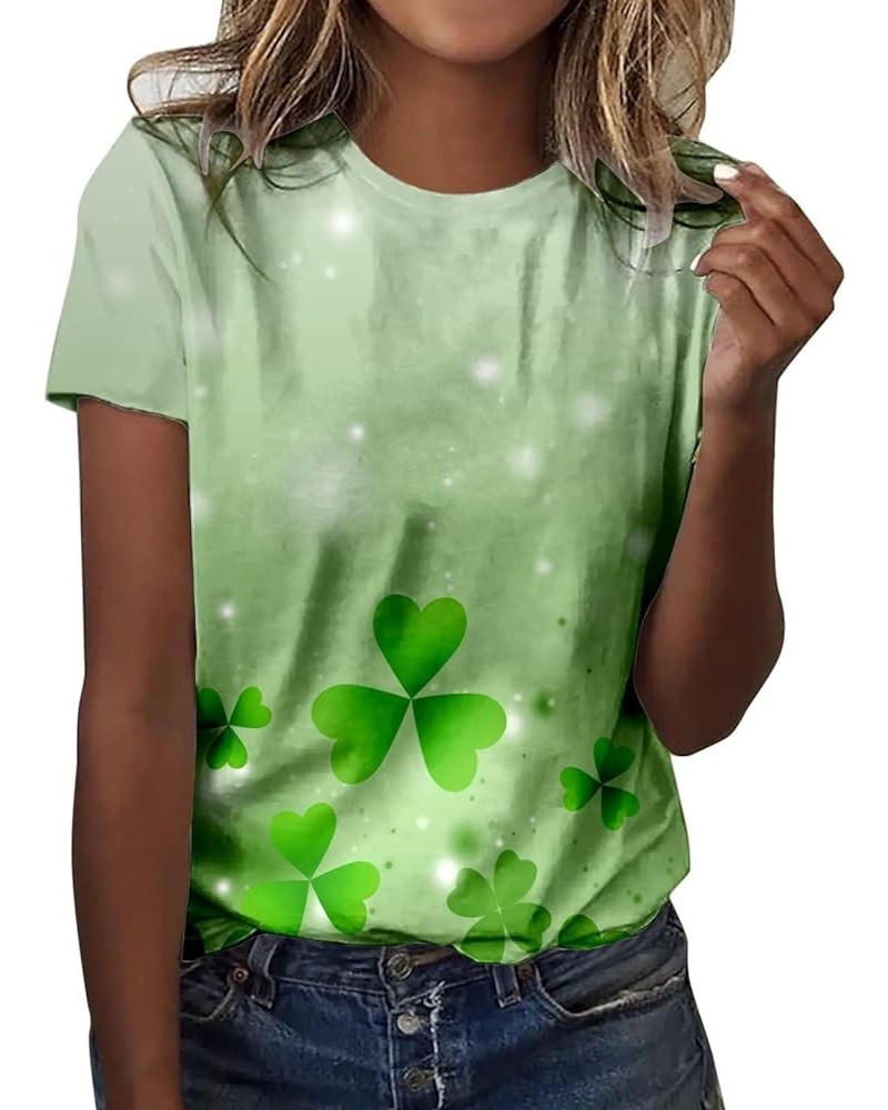 St Patricks Day Shirt Women Fashion Casual Top Shirt Short Sleeve Round Neck Printed Tshirt St Patricks Day White-2 $11.01 T-...