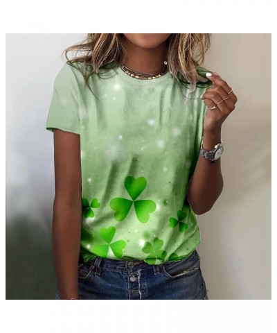 St Patricks Day Shirt Women Fashion Casual Top Shirt Short Sleeve Round Neck Printed Tshirt St Patricks Day White-2 $11.01 T-...