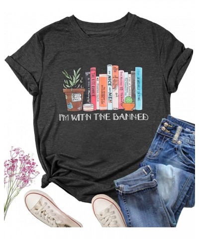 Banned Book Shirt Women Teacher Tshirt Book Lover Inspirational Gifts Funny Librarian Short Sleeve Tee Tops Grey $11.76 T-Shirts