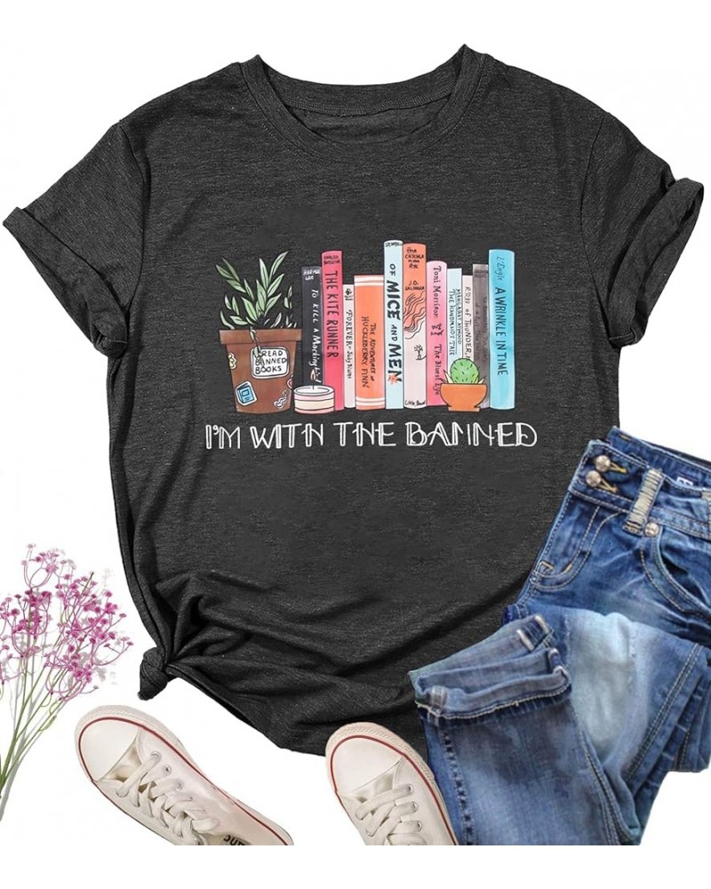 Banned Book Shirt Women Teacher Tshirt Book Lover Inspirational Gifts Funny Librarian Short Sleeve Tee Tops Grey $11.76 T-Shirts