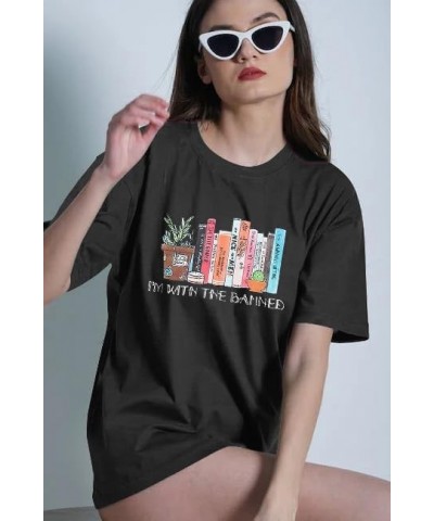 Banned Book Shirt Women Teacher Tshirt Book Lover Inspirational Gifts Funny Librarian Short Sleeve Tee Tops Grey $11.76 T-Shirts