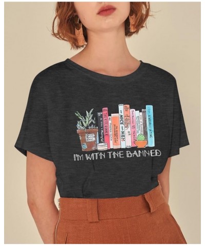 Banned Book Shirt Women Teacher Tshirt Book Lover Inspirational Gifts Funny Librarian Short Sleeve Tee Tops Grey $11.76 T-Shirts