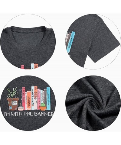 Banned Book Shirt Women Teacher Tshirt Book Lover Inspirational Gifts Funny Librarian Short Sleeve Tee Tops Grey $11.76 T-Shirts