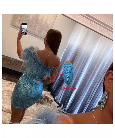 Feather Homecoming Dresses One Shoulder Sequin Prom Dress Short Tight Cocktail Gowns Purple $43.99 Dresses