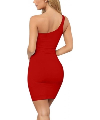 Women's Casual Basic One Shoulder Tank Top Bodycon Mini Club Dress Red $11.04 Dresses